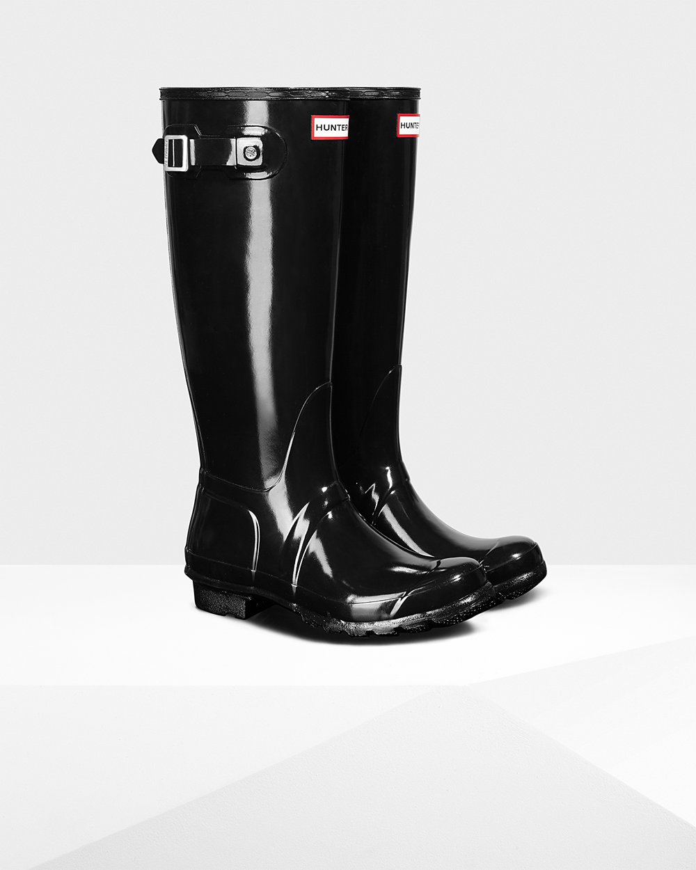 Womens Hunter Original Gloss - Tall Rain Boots Black - 6153-XIHDL